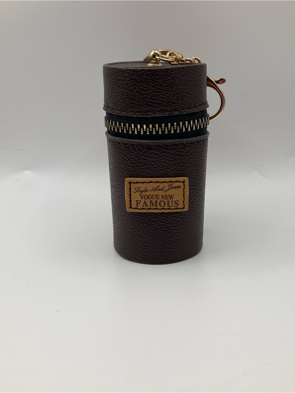 VOGUE New Famous Soybs And Joans Brown Faux Leather Mini Lipstick Purse Charm
